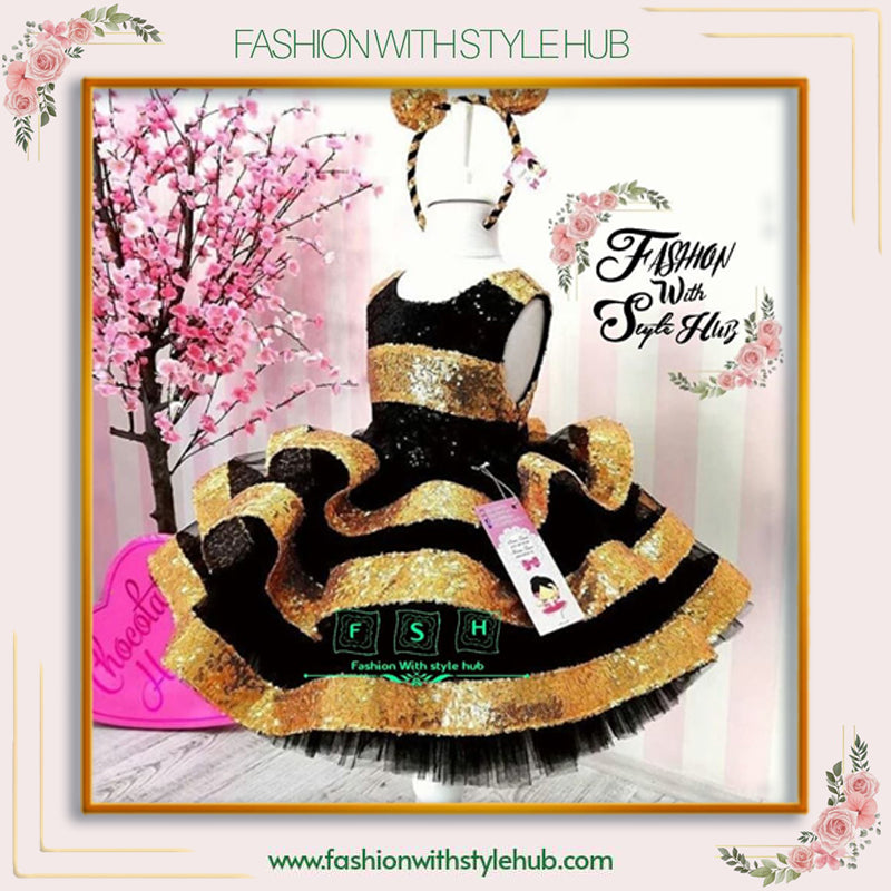 Black & Golden Triple Layered Frock