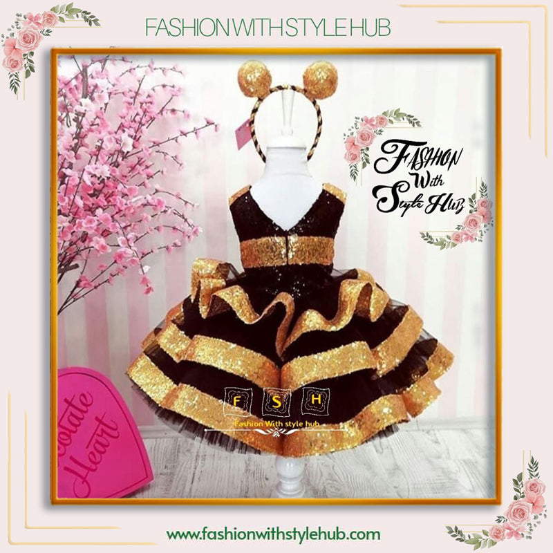 Black & Golden Triple Layered Frock